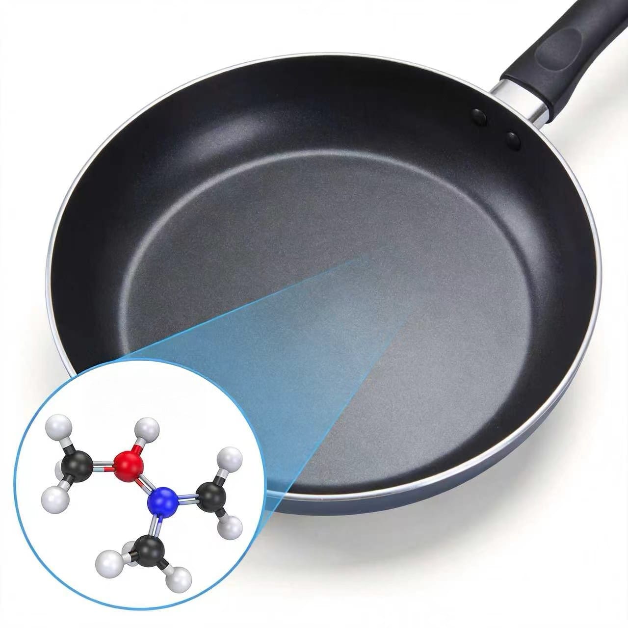 Modern Teflon coated frying pan with non-stick surface
