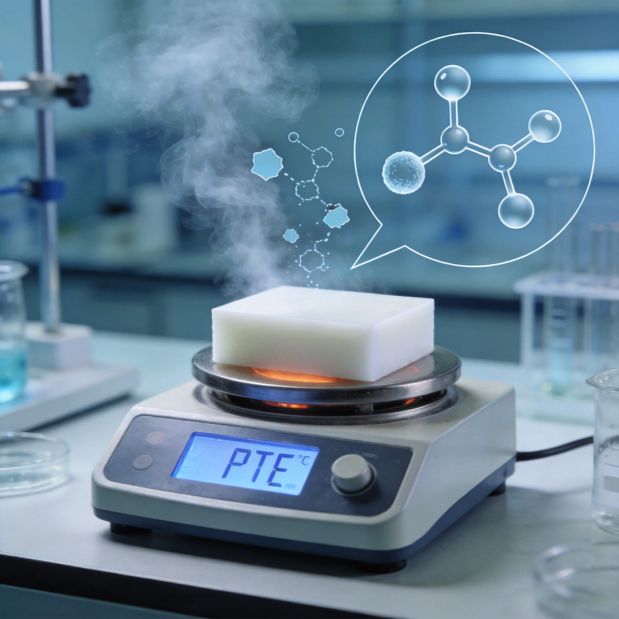 Graph showing PTFE surface temperature over time on different stove settings