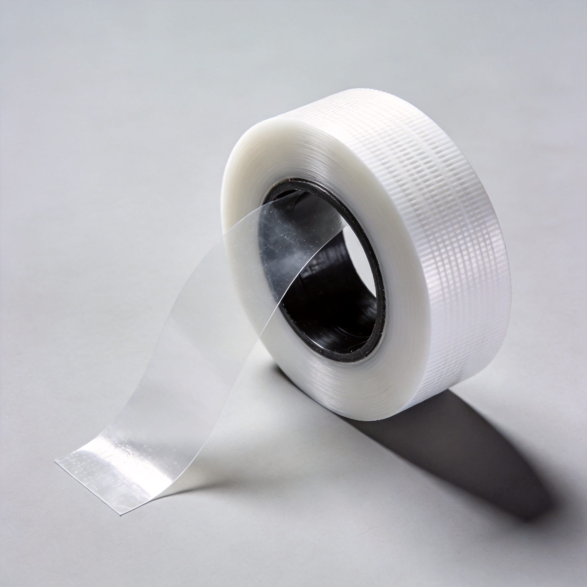 Three rolls of plumbers tape in white, yellow, and pink colors