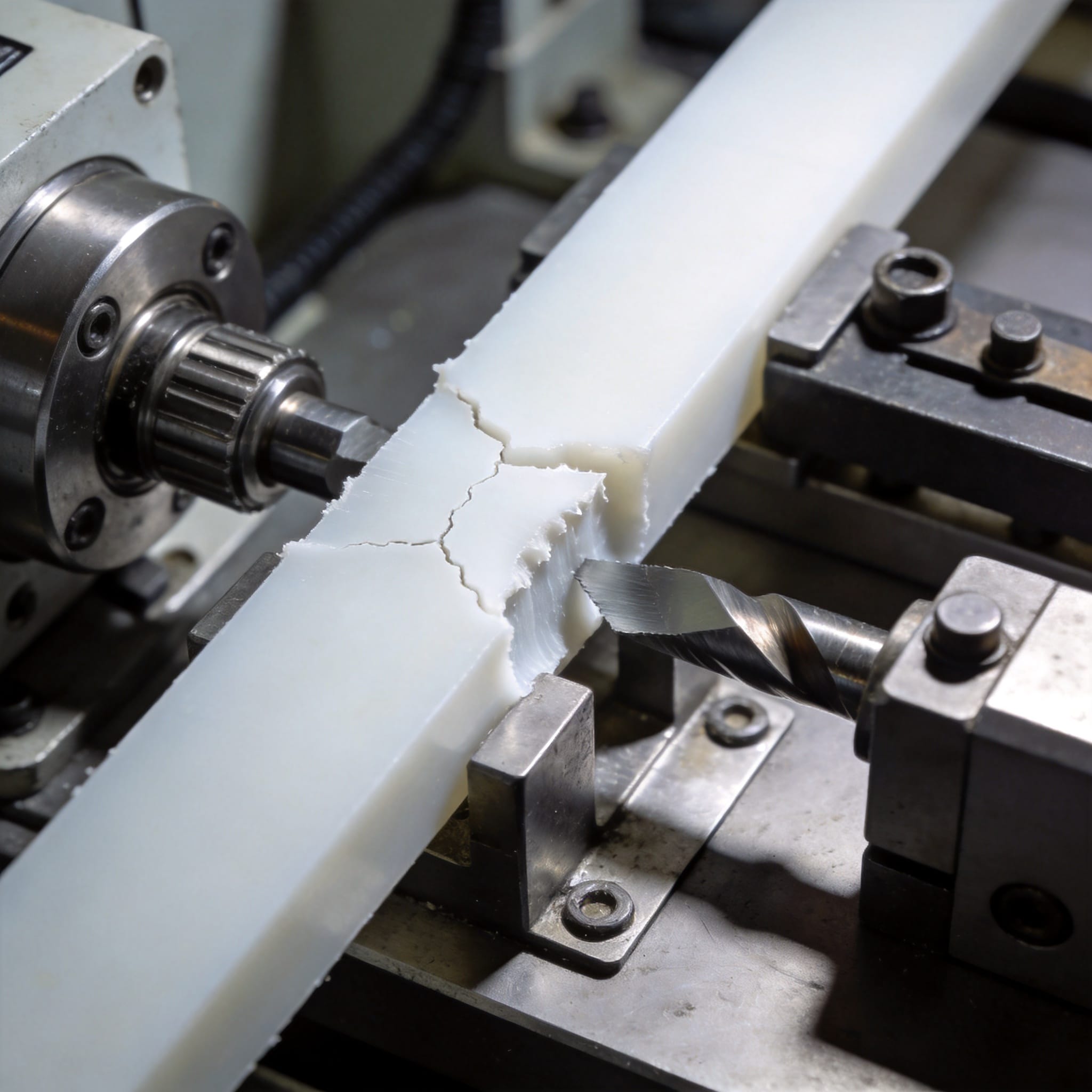 PTFE powder being compressed in a mold for sintering