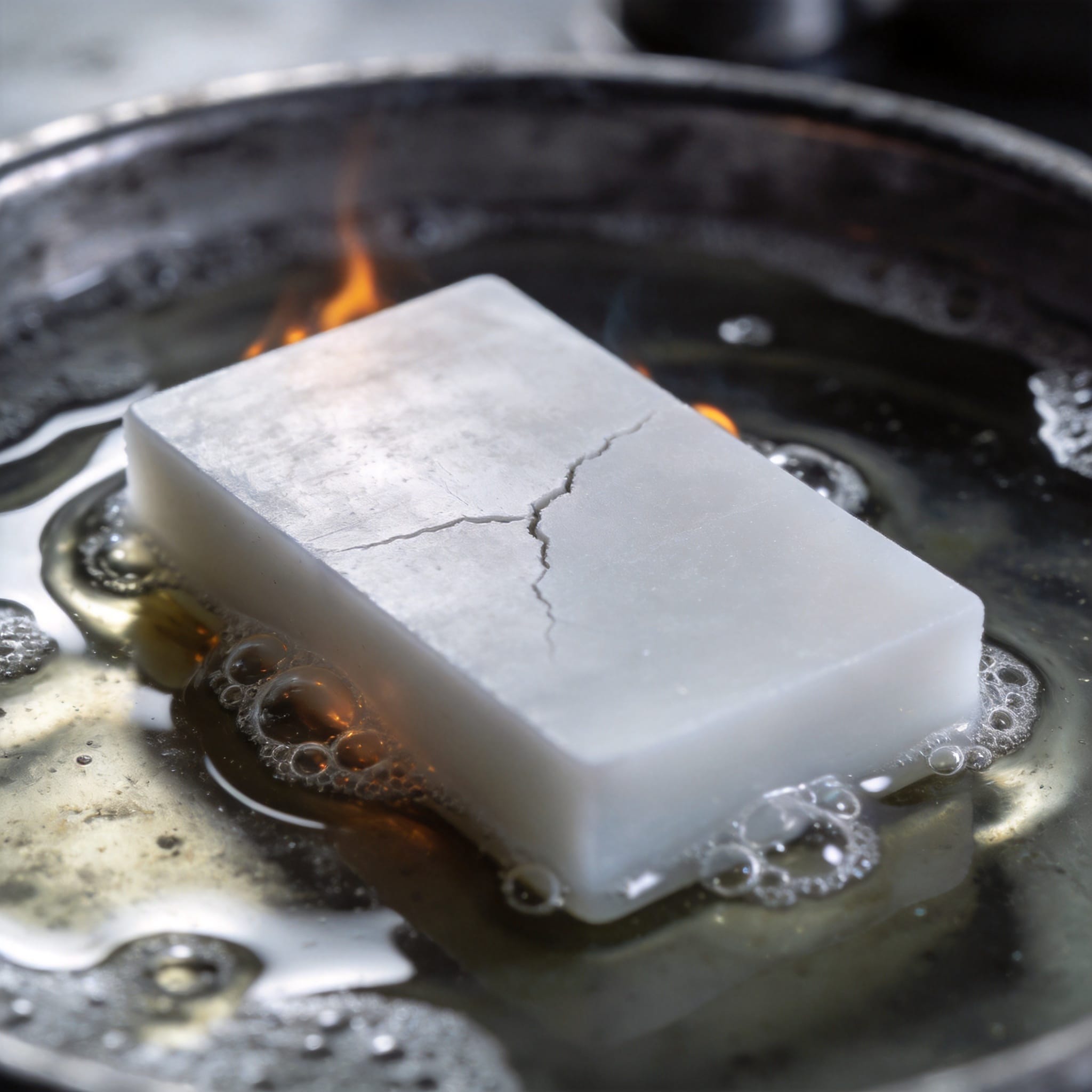 PTFE sample after exposure to 400 degrees Celsius showing discoloration
