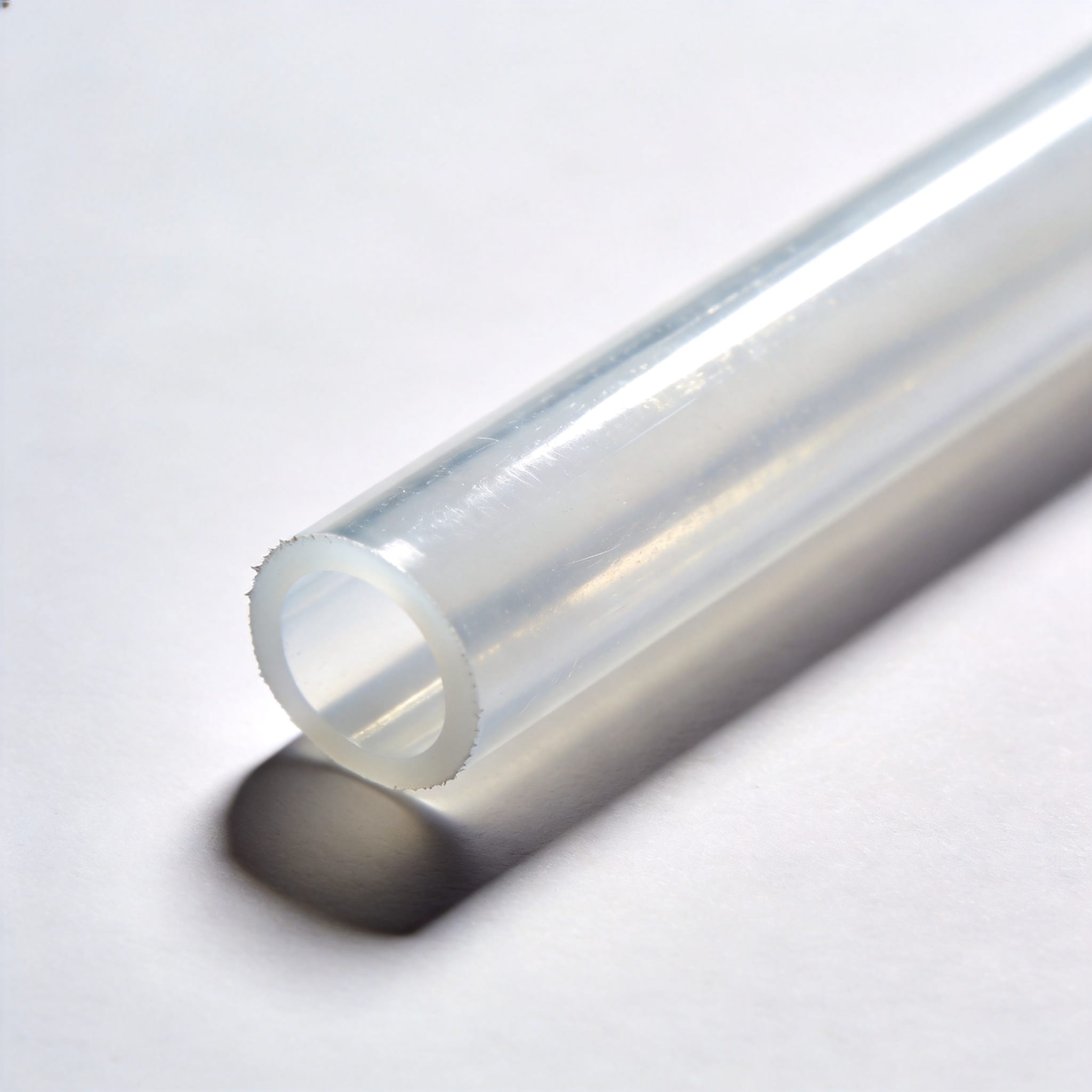 Close-up of a white PTFE tube coil