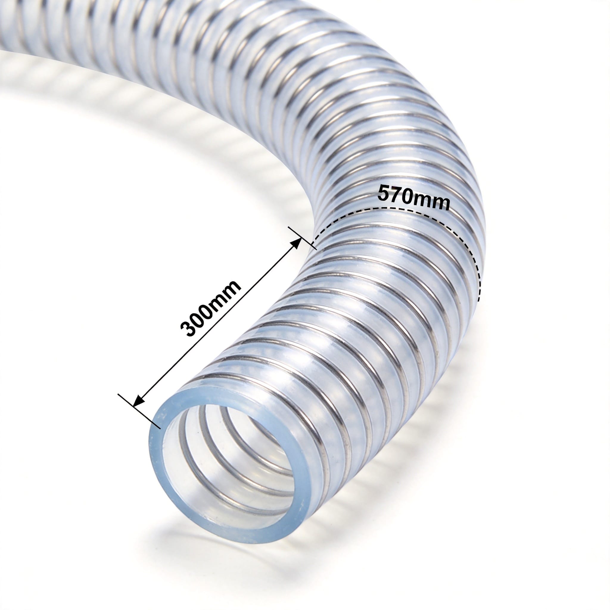Diagram showing minimum bend radius measurement on PTFE tube