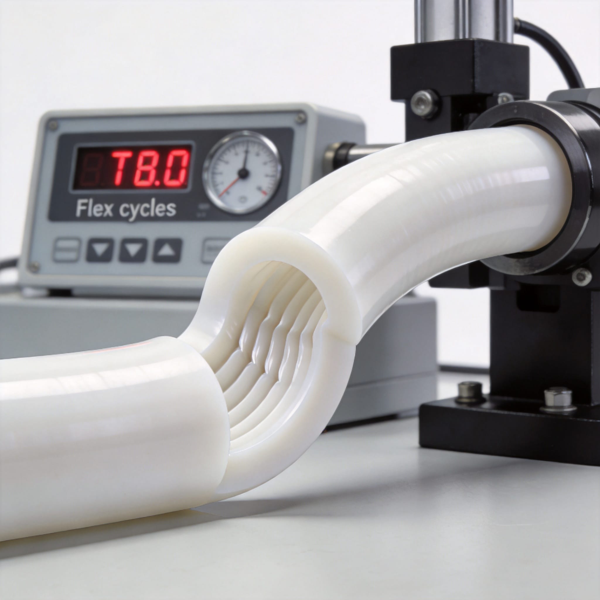 Graph of flex fatigue test cycles for PTFE tubing