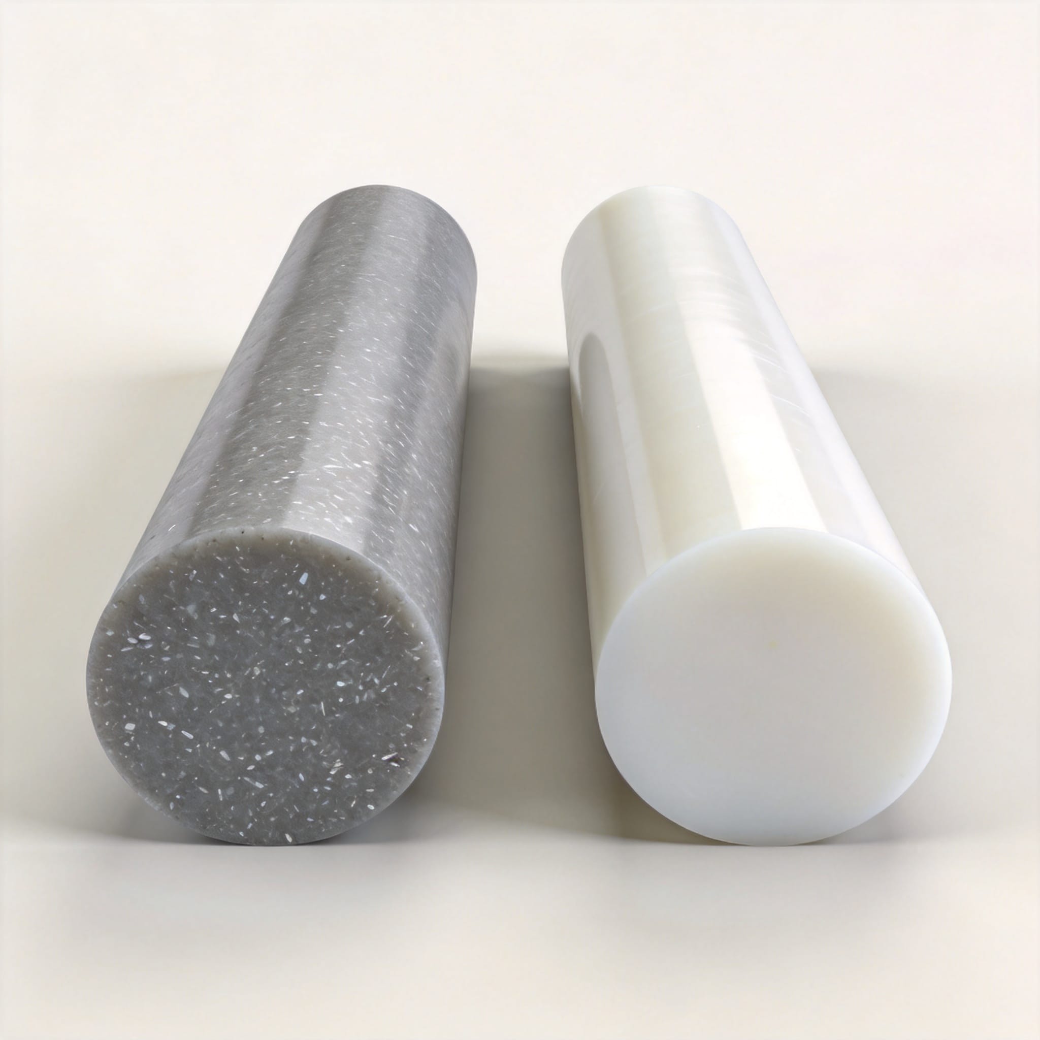 Comparison of deformation under load between glass-filled and virgin PTFE rods
