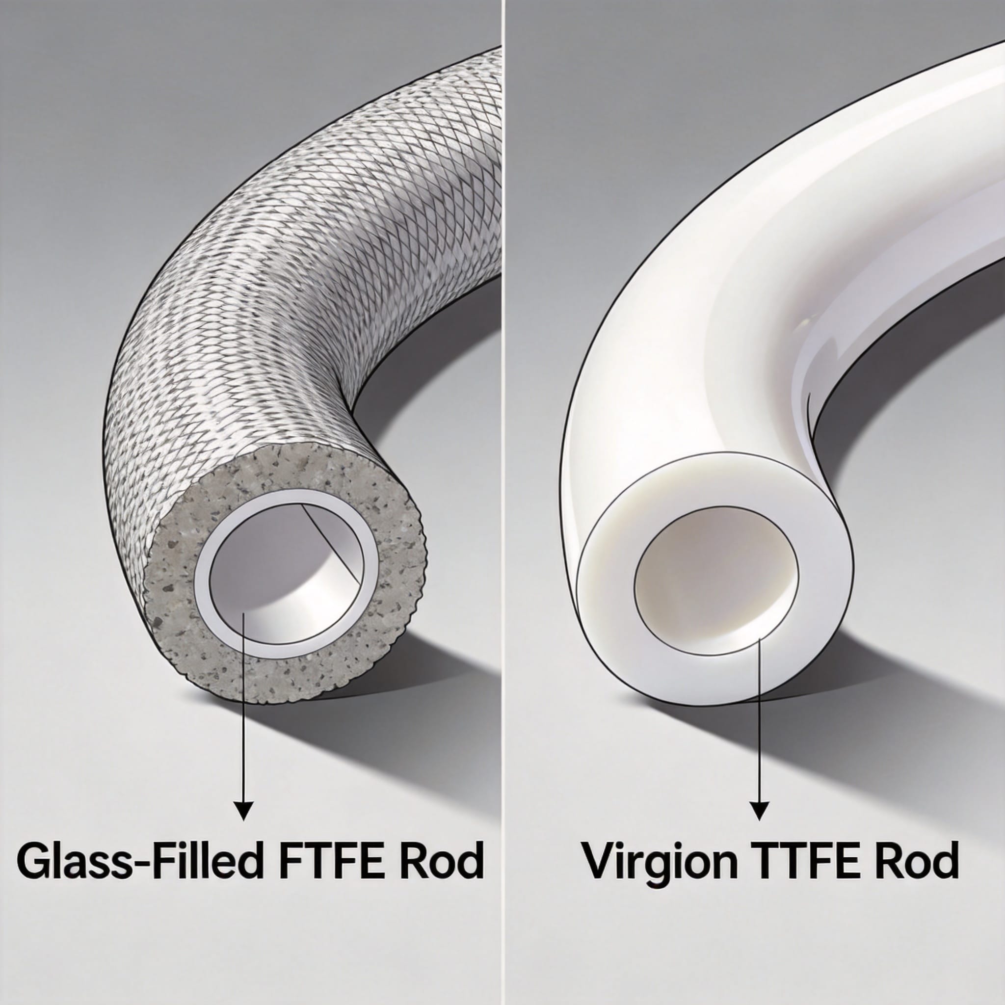Wear test data showing weight loss over time for glass-filled vs virgin PTFE