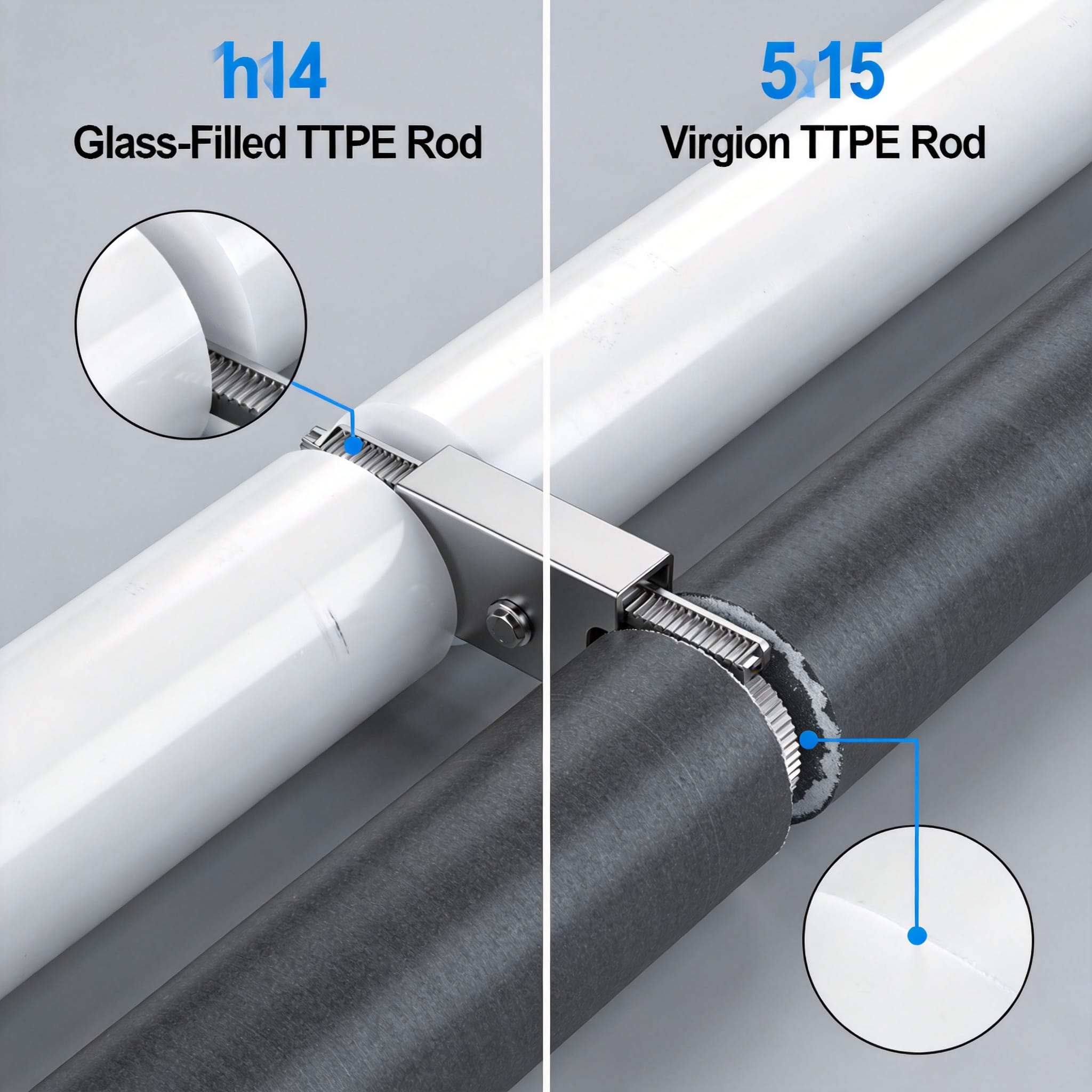 Thermal conductivity chart comparing glass-filled and virgin PTFE rods