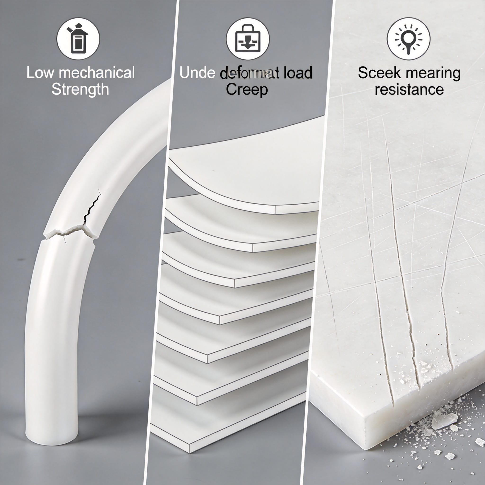 Comparison of virgin PTFE mechanical limits versus filled PTFE