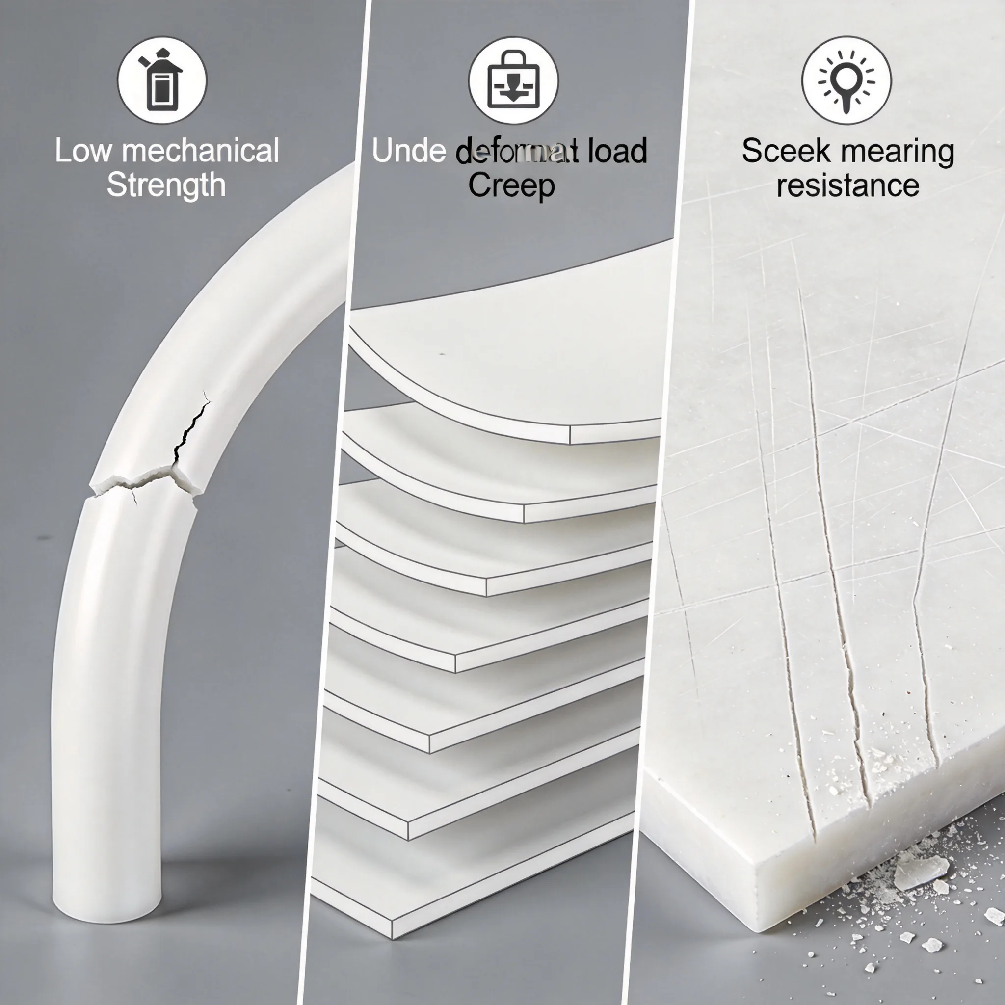 Comparison of virgin PTFE mechanical limits versus filled PTFE