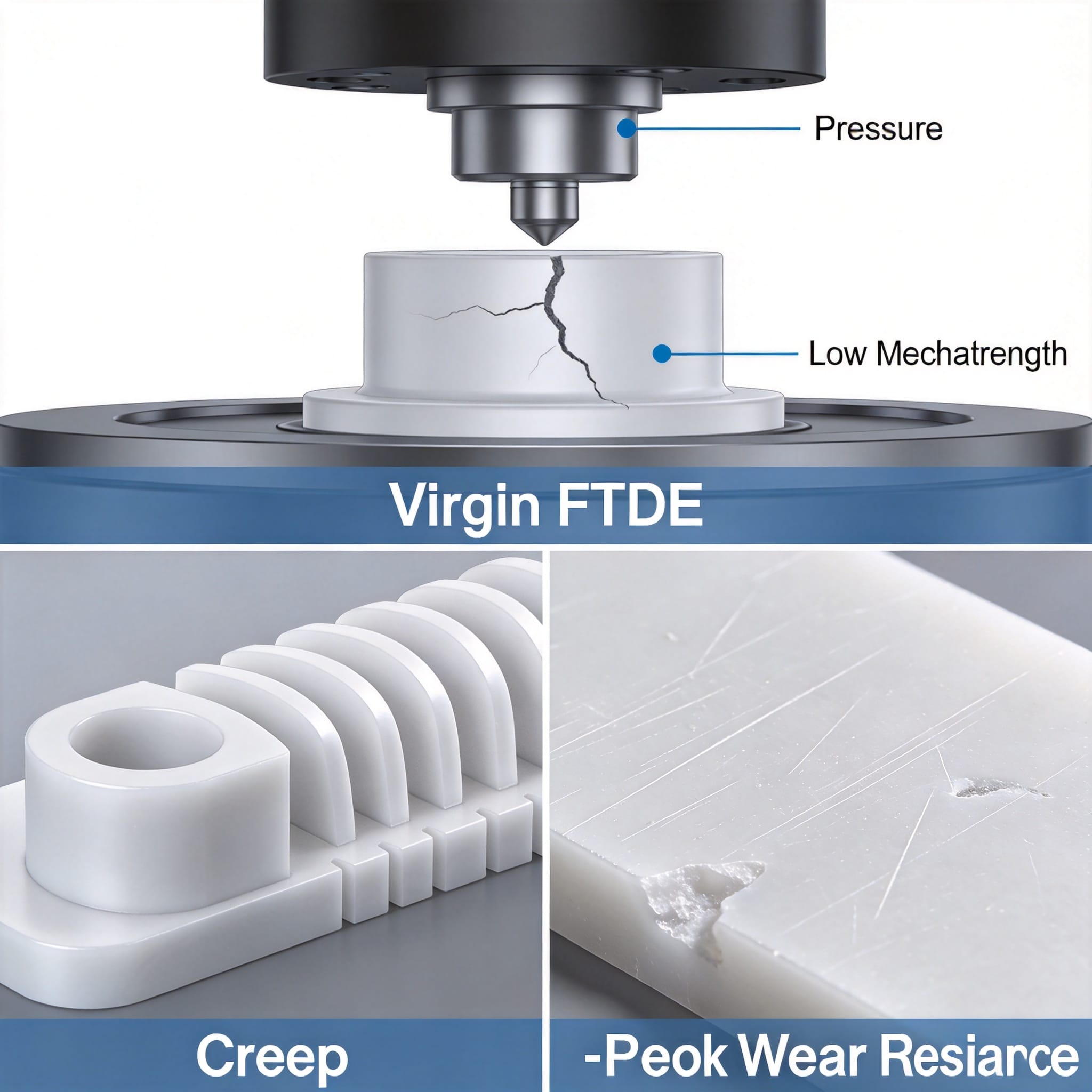 Tensile testing machine pulling a virgin PTFE specimen