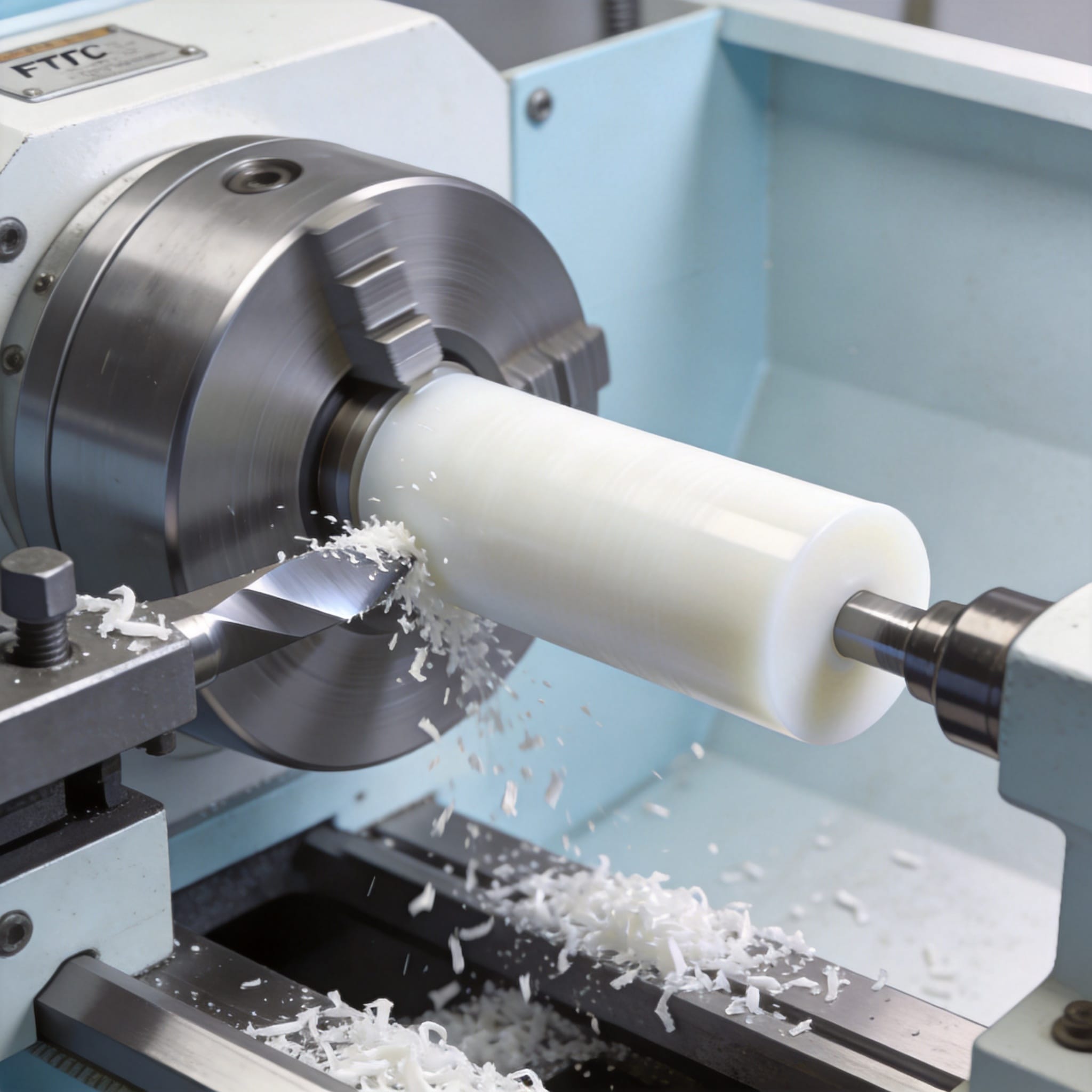 End mill cutting PTFE sheet with flute clearing