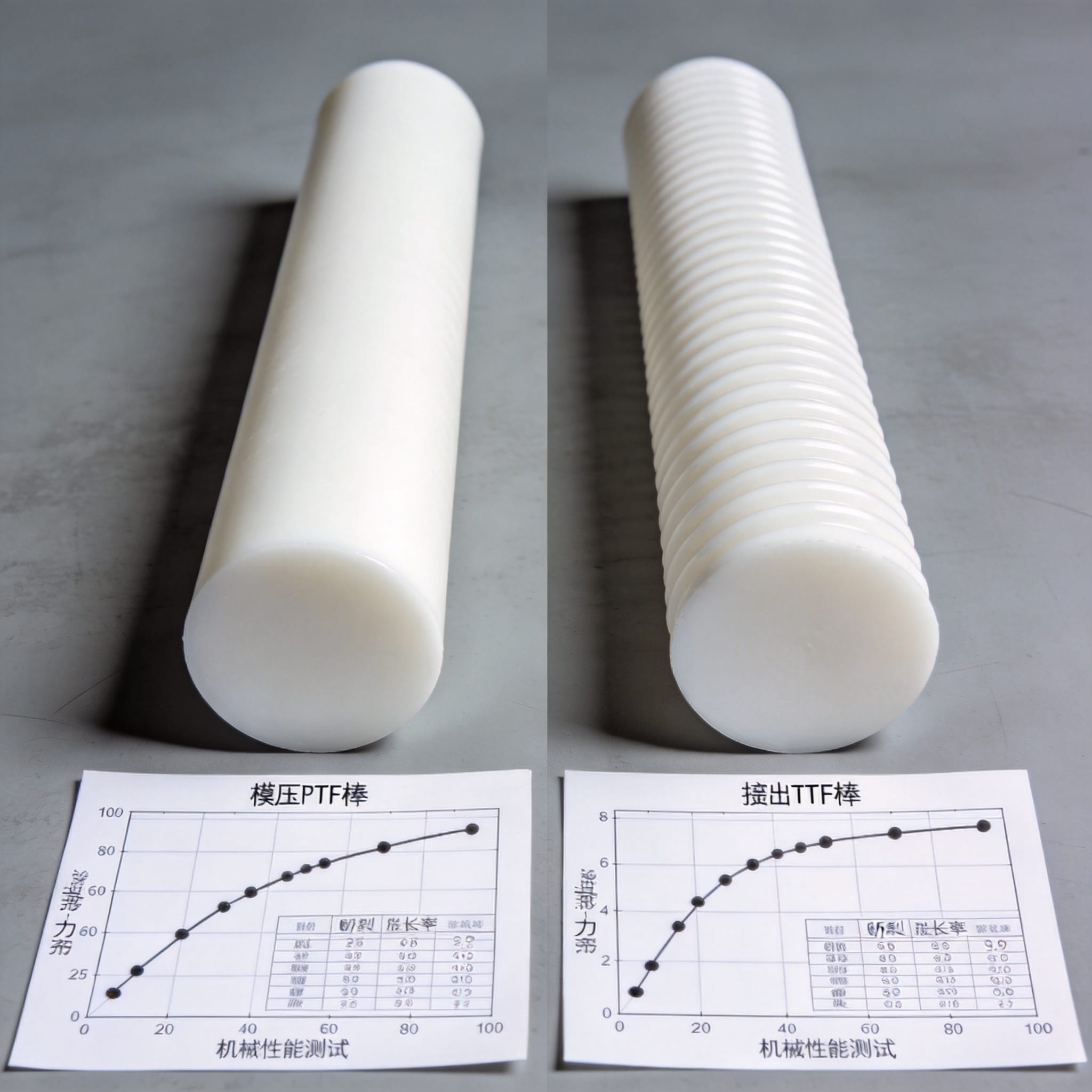 Table showing process parameters for molded and extruded PTFE