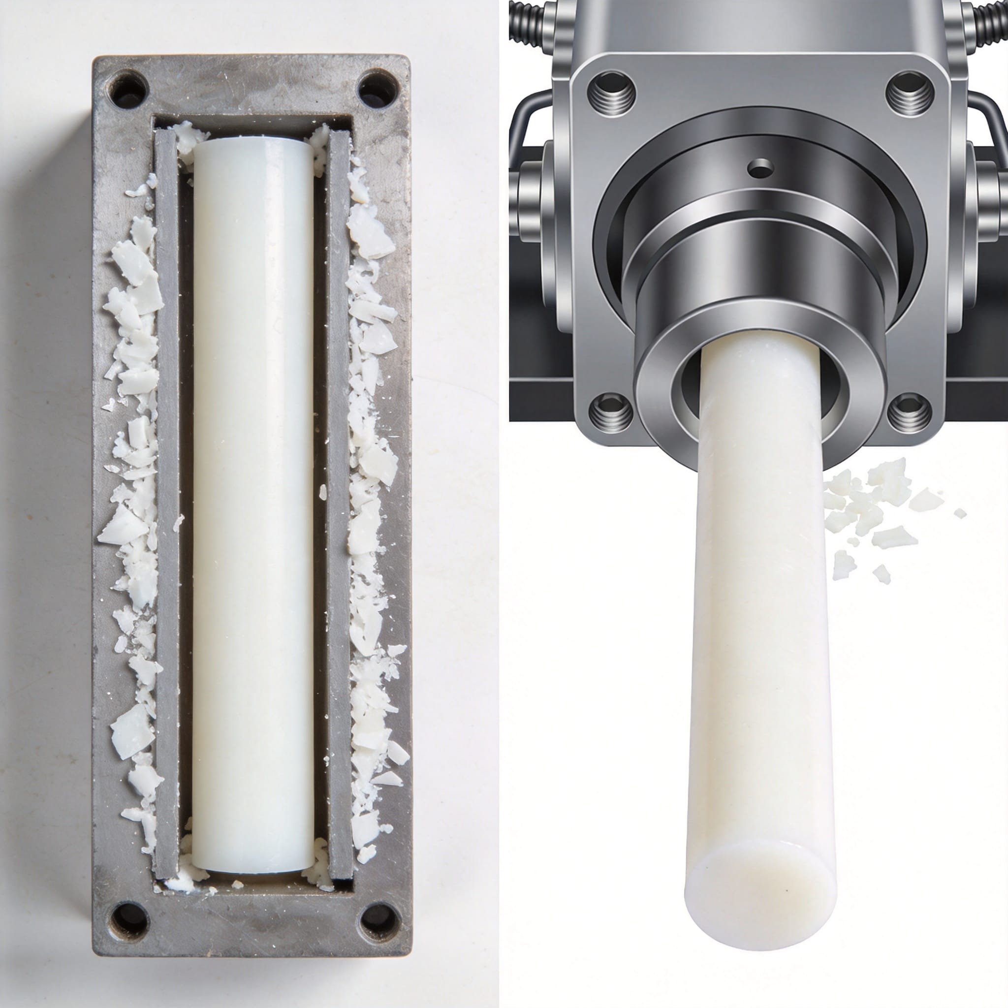 Graph showing tensile strength differences between molded and extruded PTFE rods