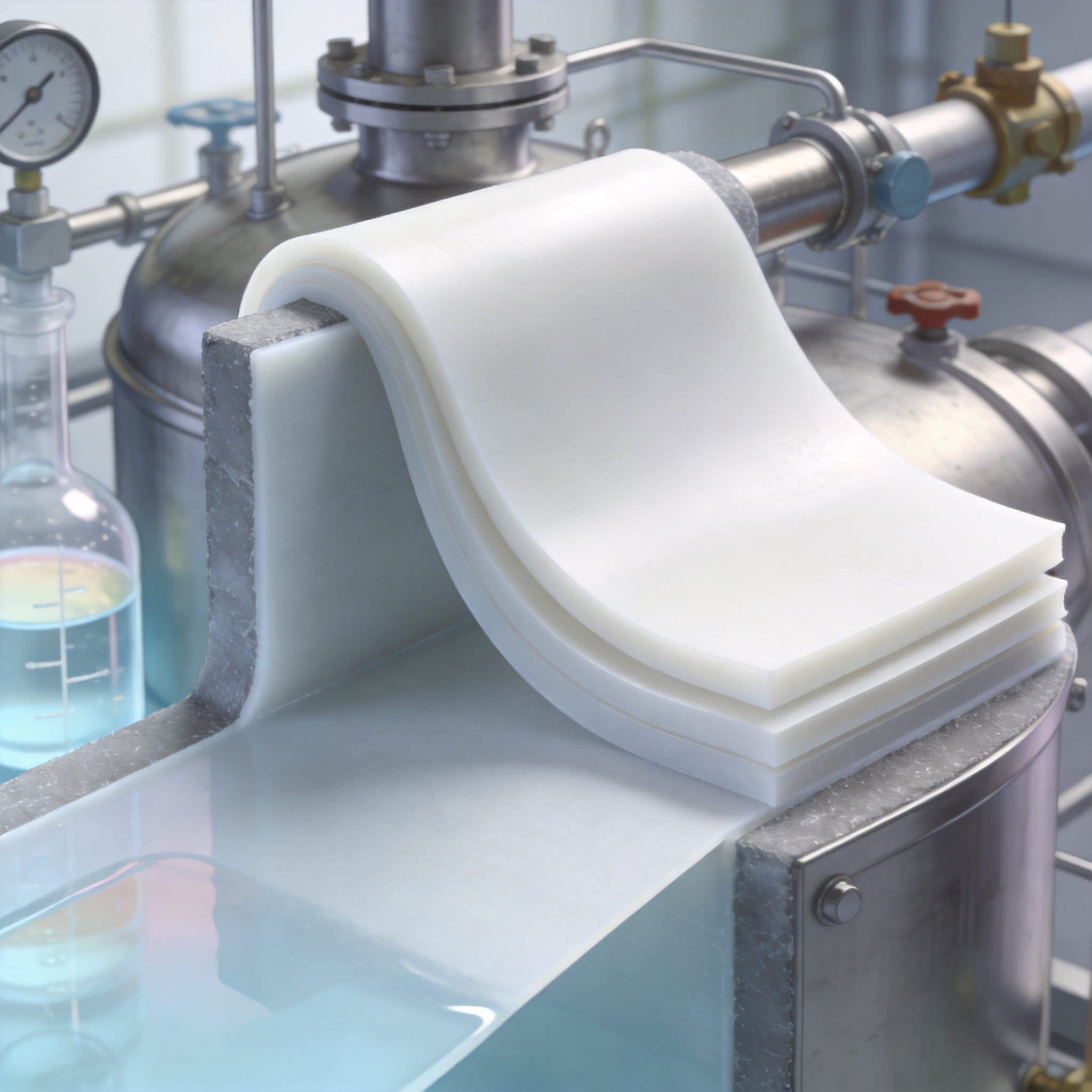 PTFE sheet lining applied to chemical storage vessel interior