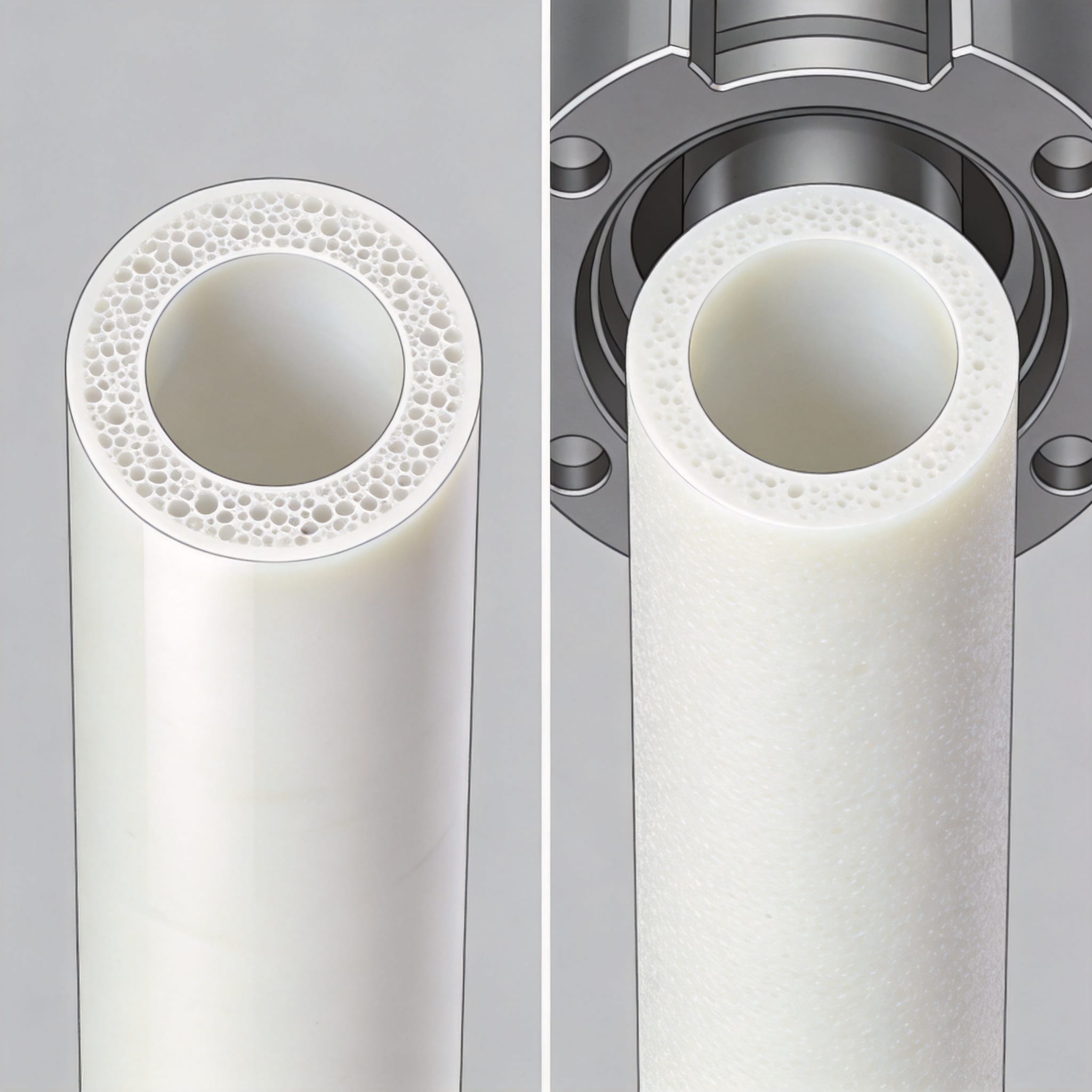 Microscope view of PTFE tube surface porosity