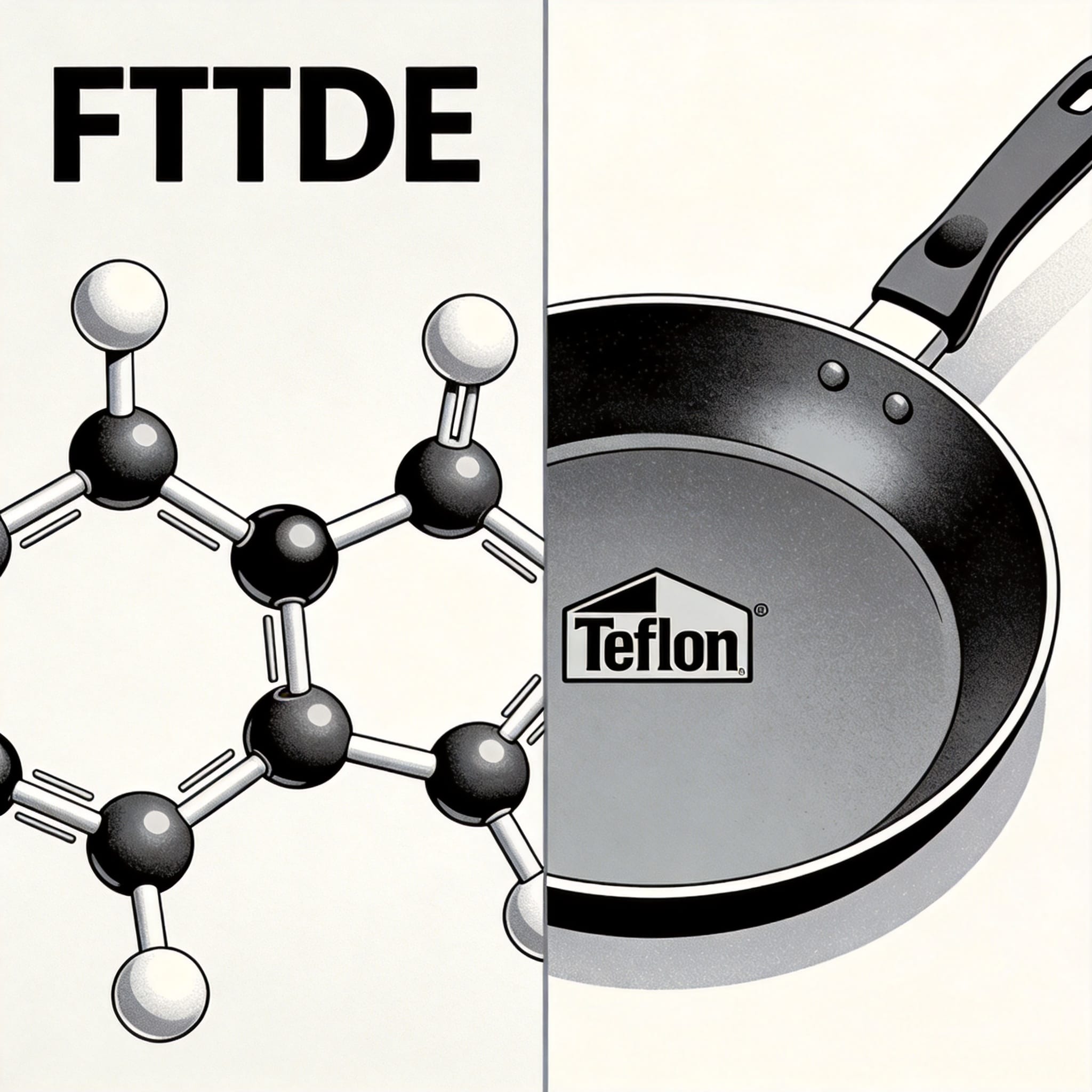 Comparison of PTFE chemical structure versus Teflon brand label