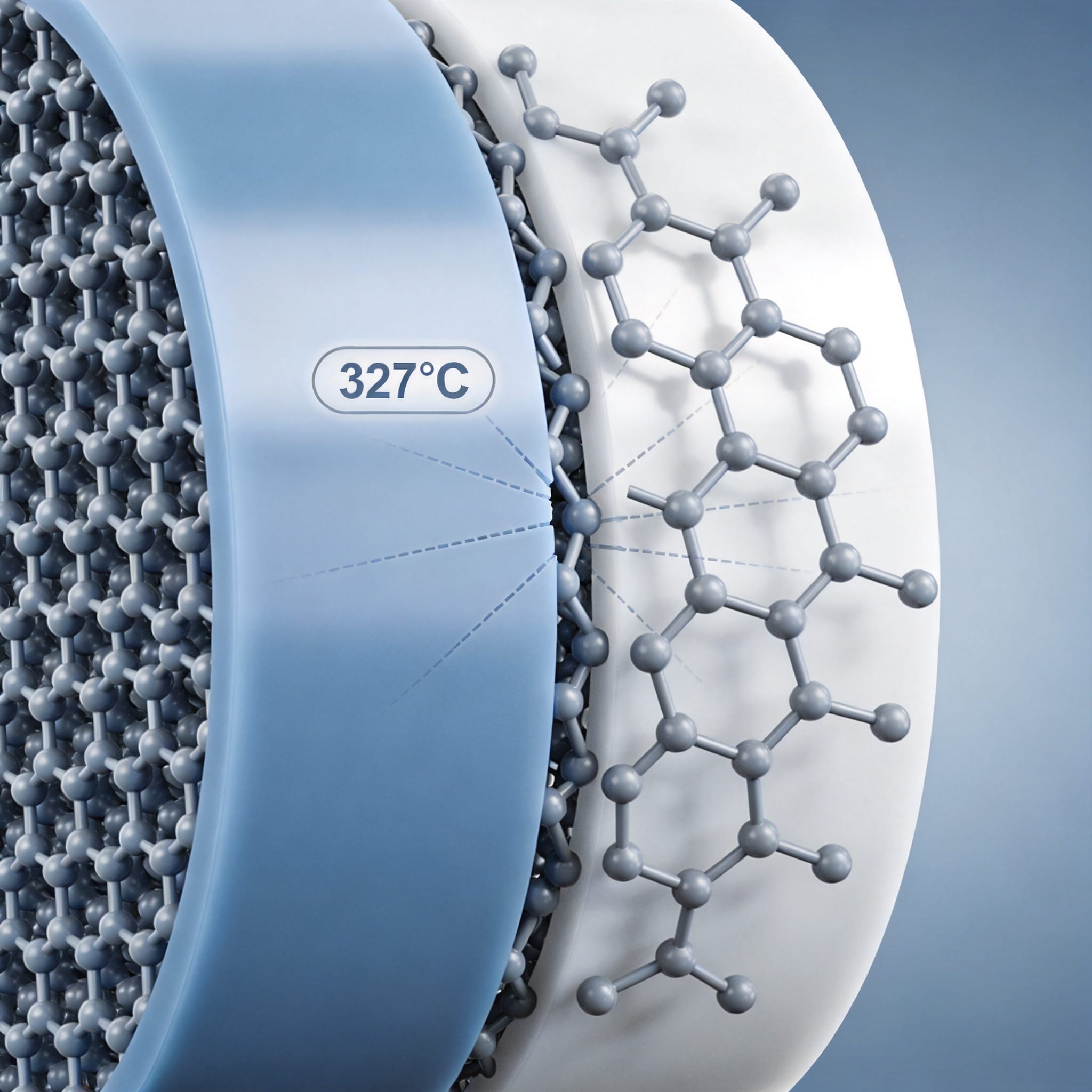 PTFE crystalline phase transition diagram at 327 degrees Celsius