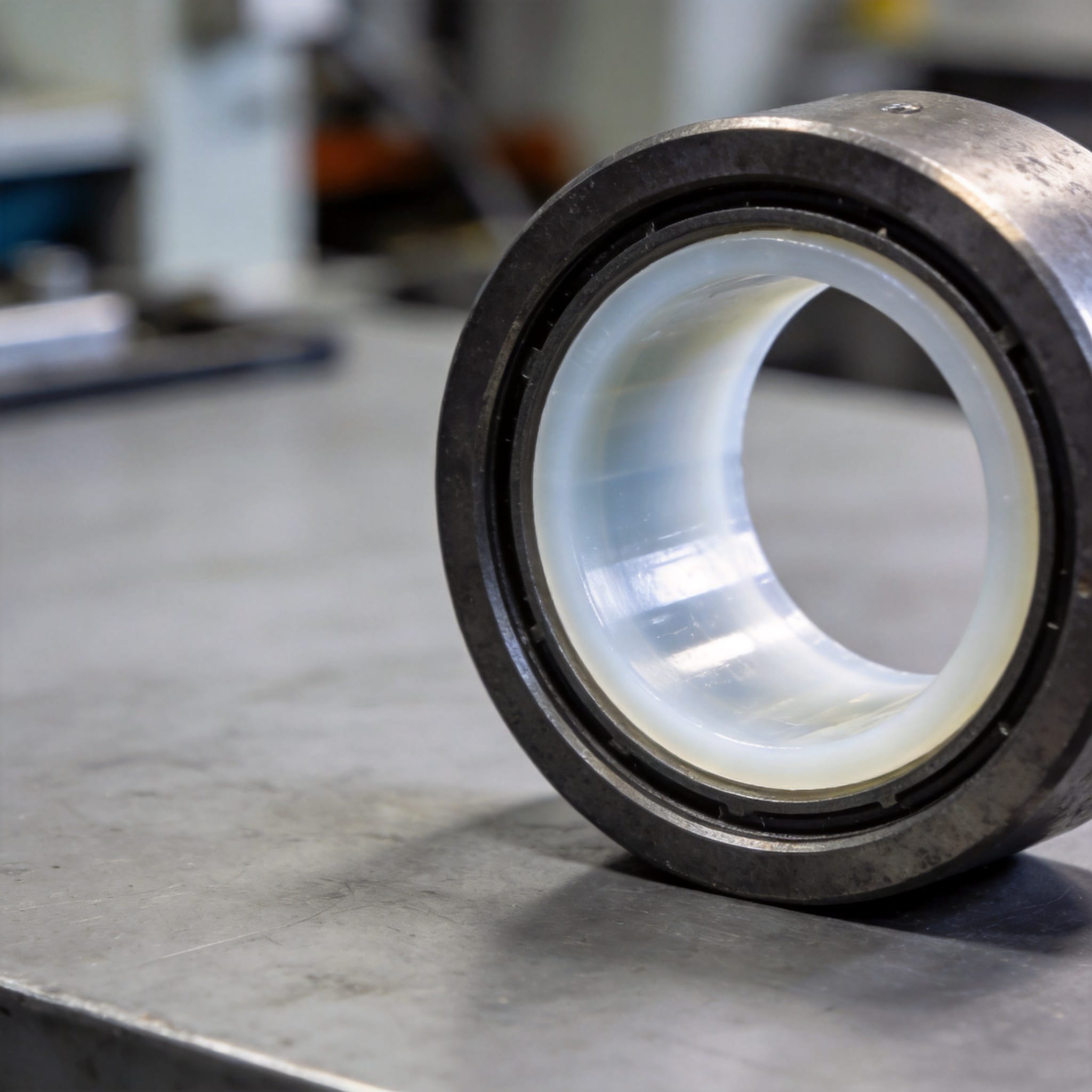 Technician inserting a PTFE liner into a carbon steel pipe shell