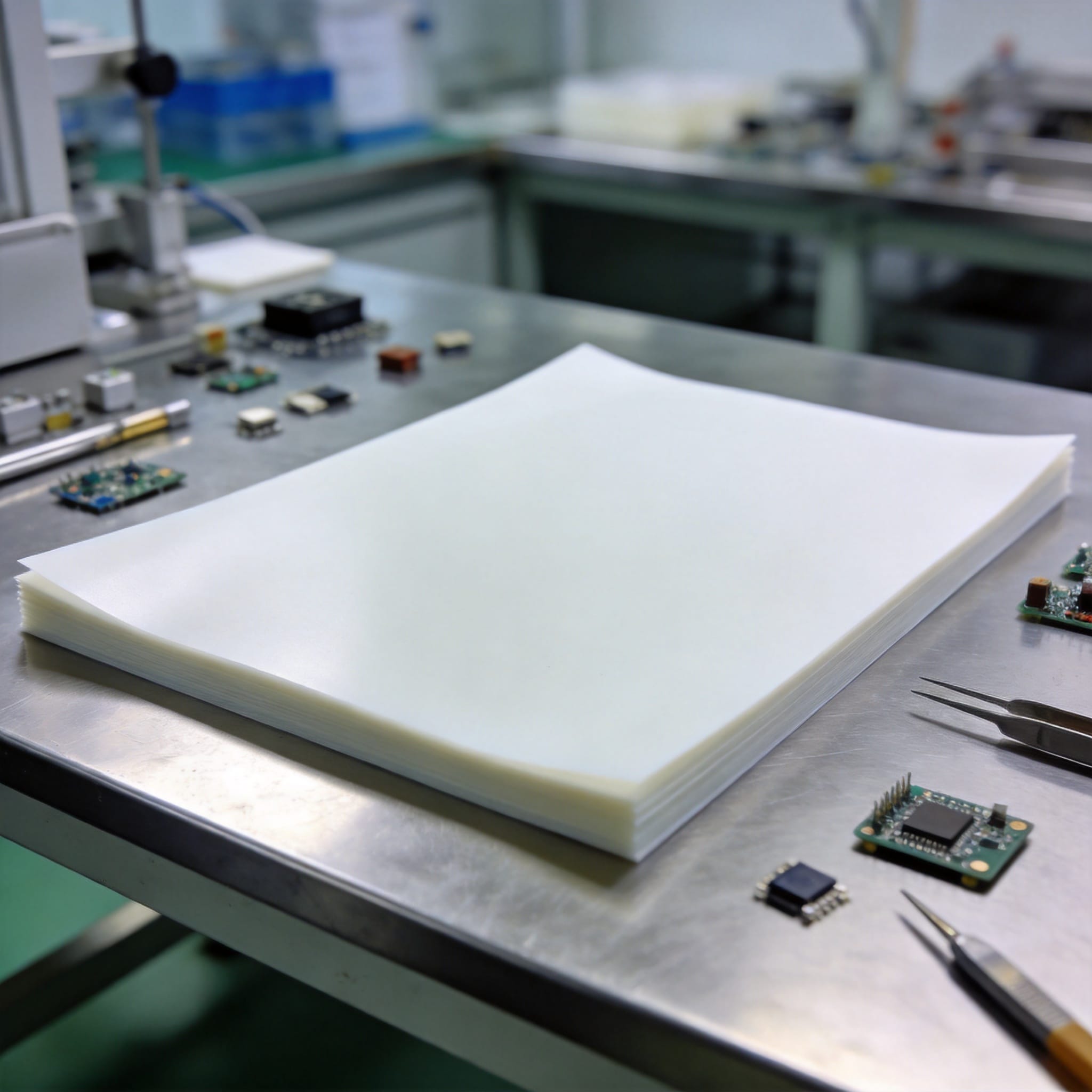 Conductive carbon-filled PTFE sheet with resistivity test meter