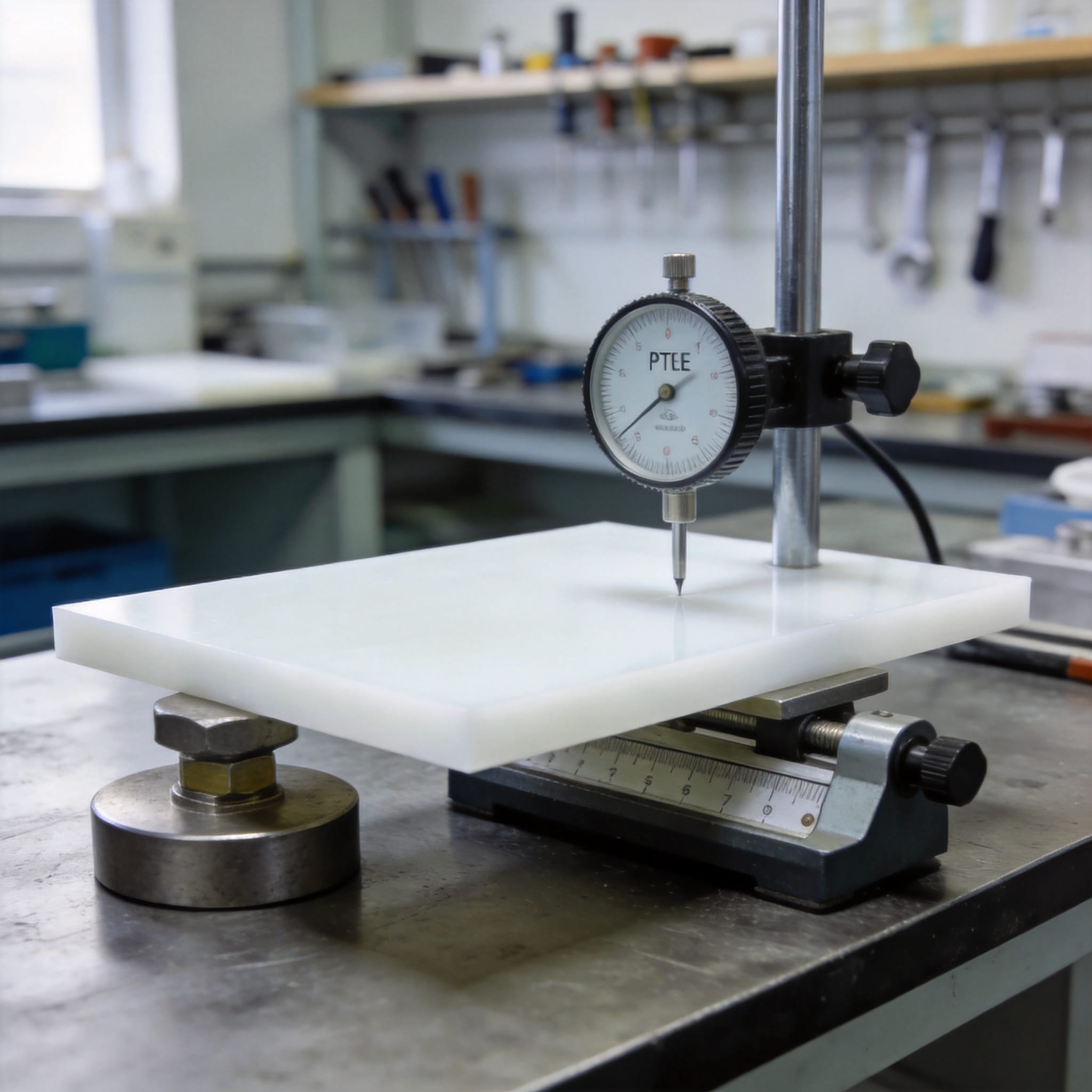 Engineer calculating PTFE sheet creep using stress and temperature data