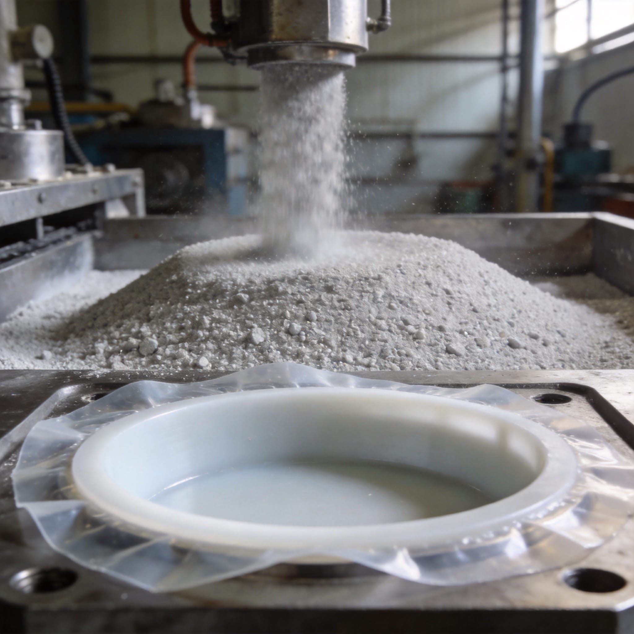 PTFE powder being sintered in an industrial oven