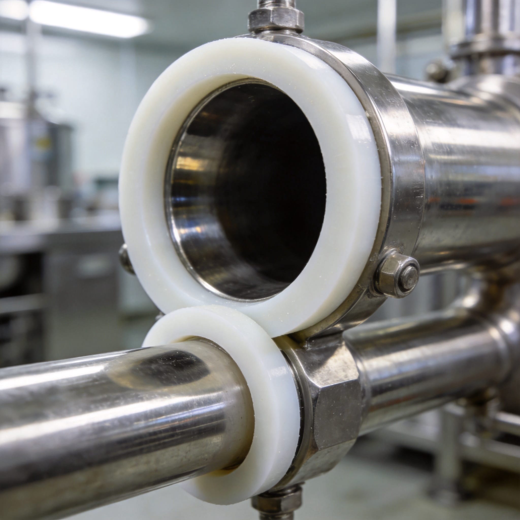 PTFE gasket installed in a sanitary food processing flange