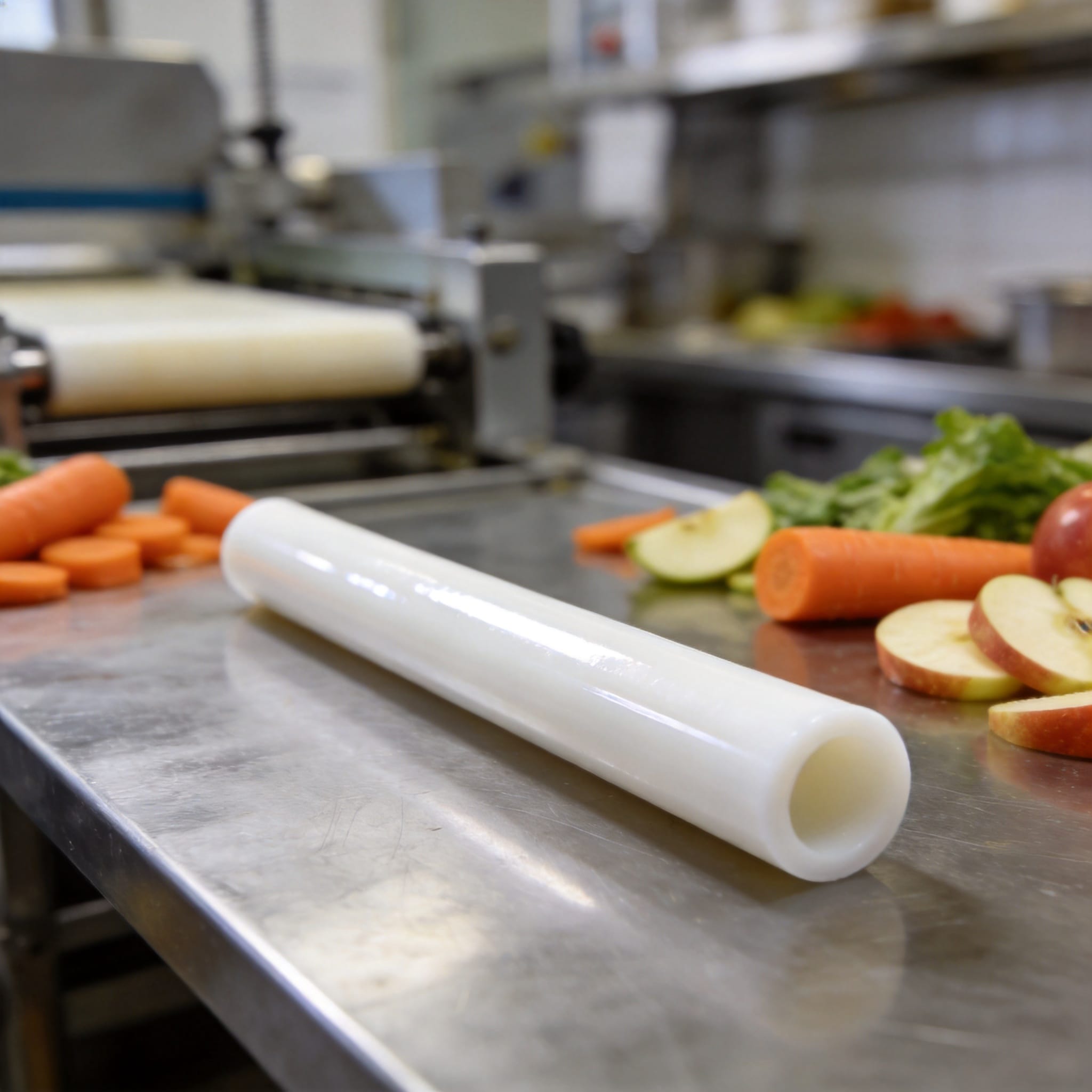 PTFE rod machined into a food processing component