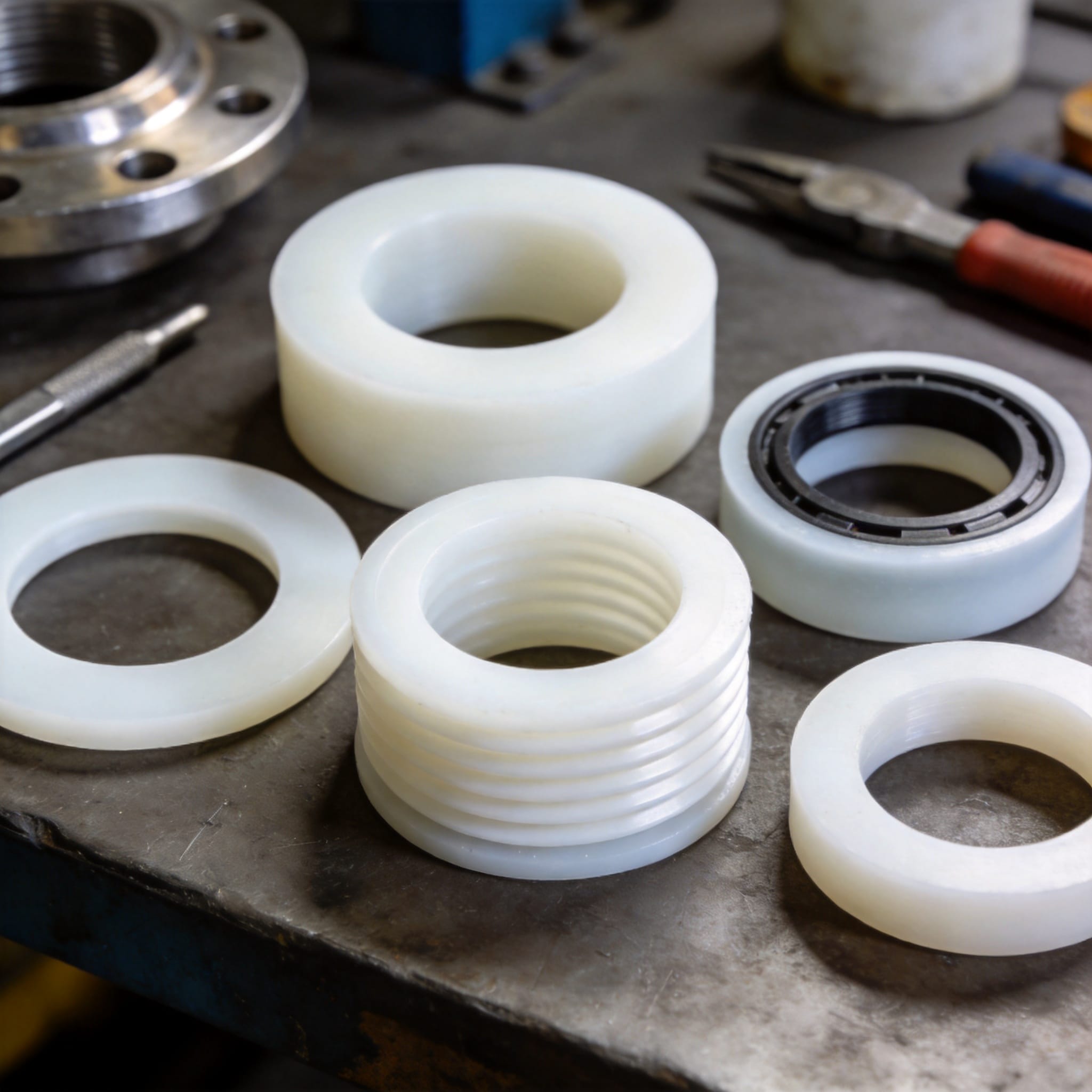 PTFE seal cross-sections showing gasket, packing, energized seal, and bellows seal