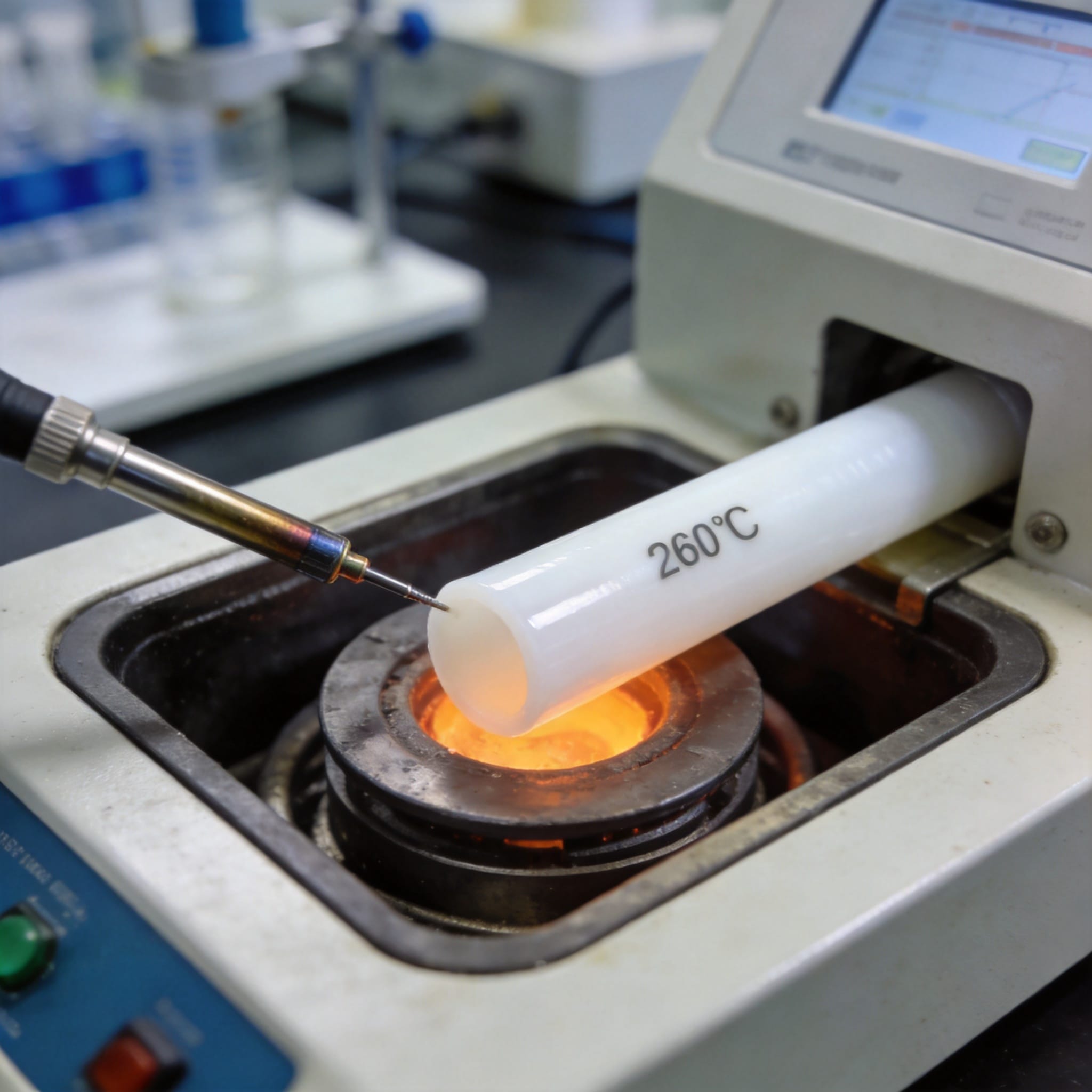 Step-by-step oven test setup for PTFE tube thermal stability measurement